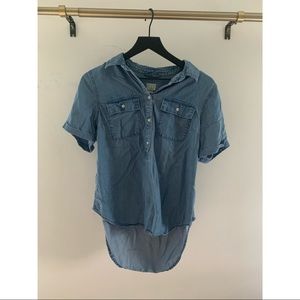 Denim short sleeve button down top